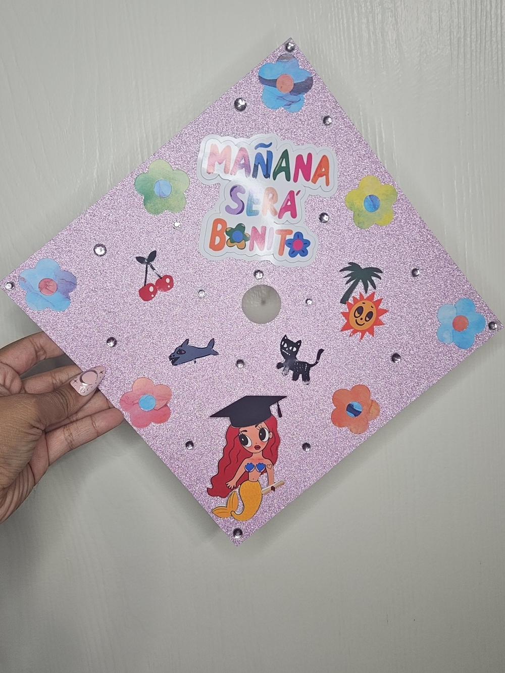 Sparkling Pink Mermaid Graduation Cap Topper - Mañana Será Bonito Design